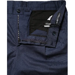 Blue Cotton Stretch Mid Waist Bermuda Shorts