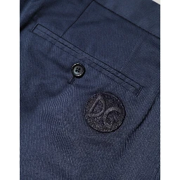 Blue Cotton Stretch Mid Waist Bermuda Shorts