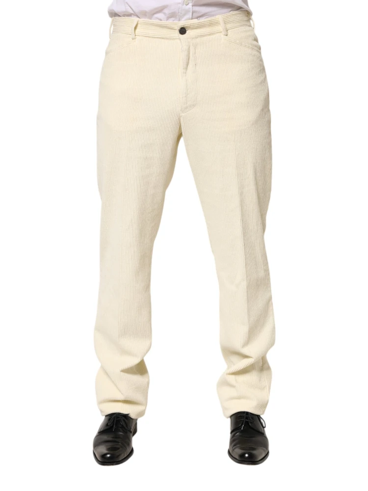 Beige Corduroy Cotton Straight Men Trouser Pants