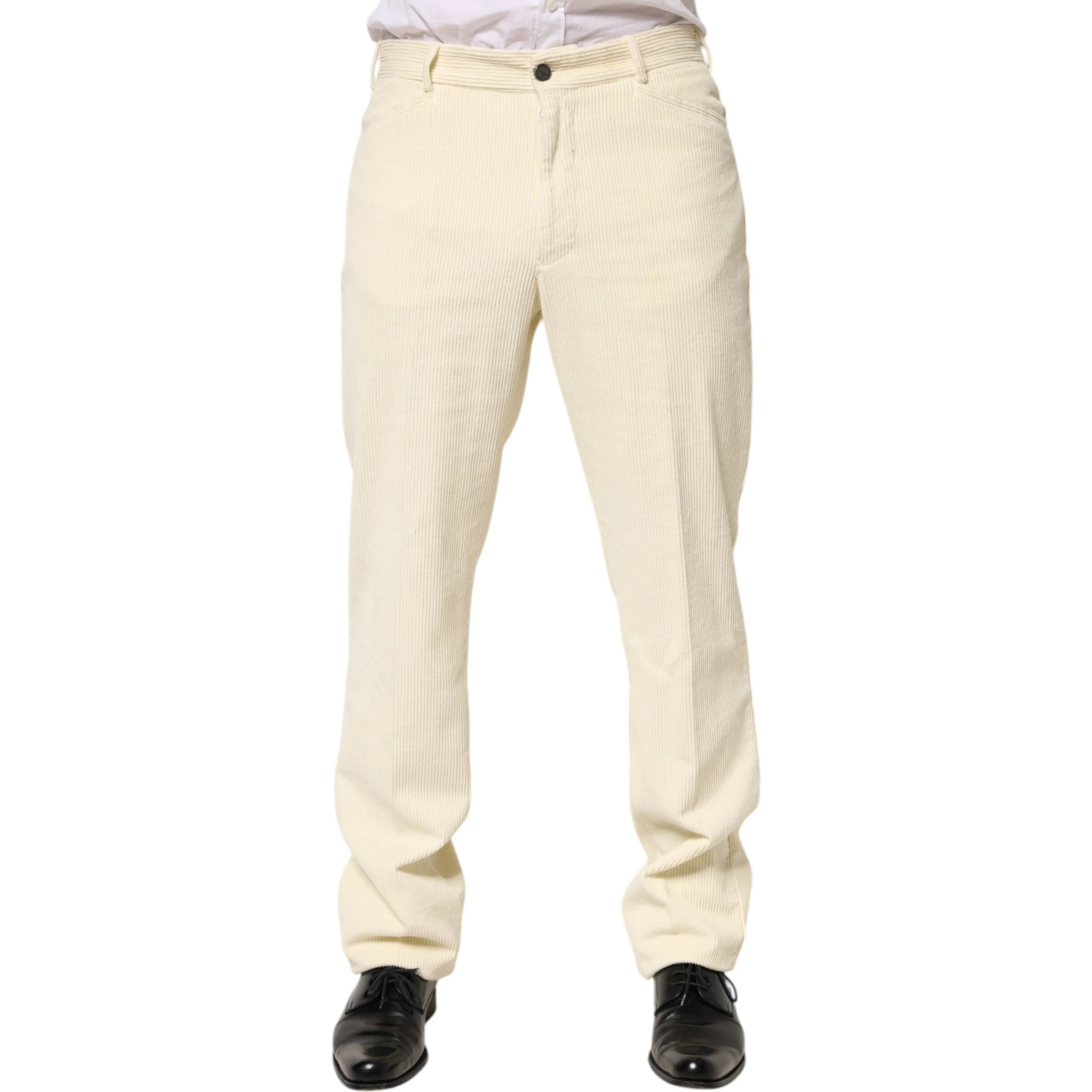 Beige Corduroy Cotton Straight Men Trouser Pants