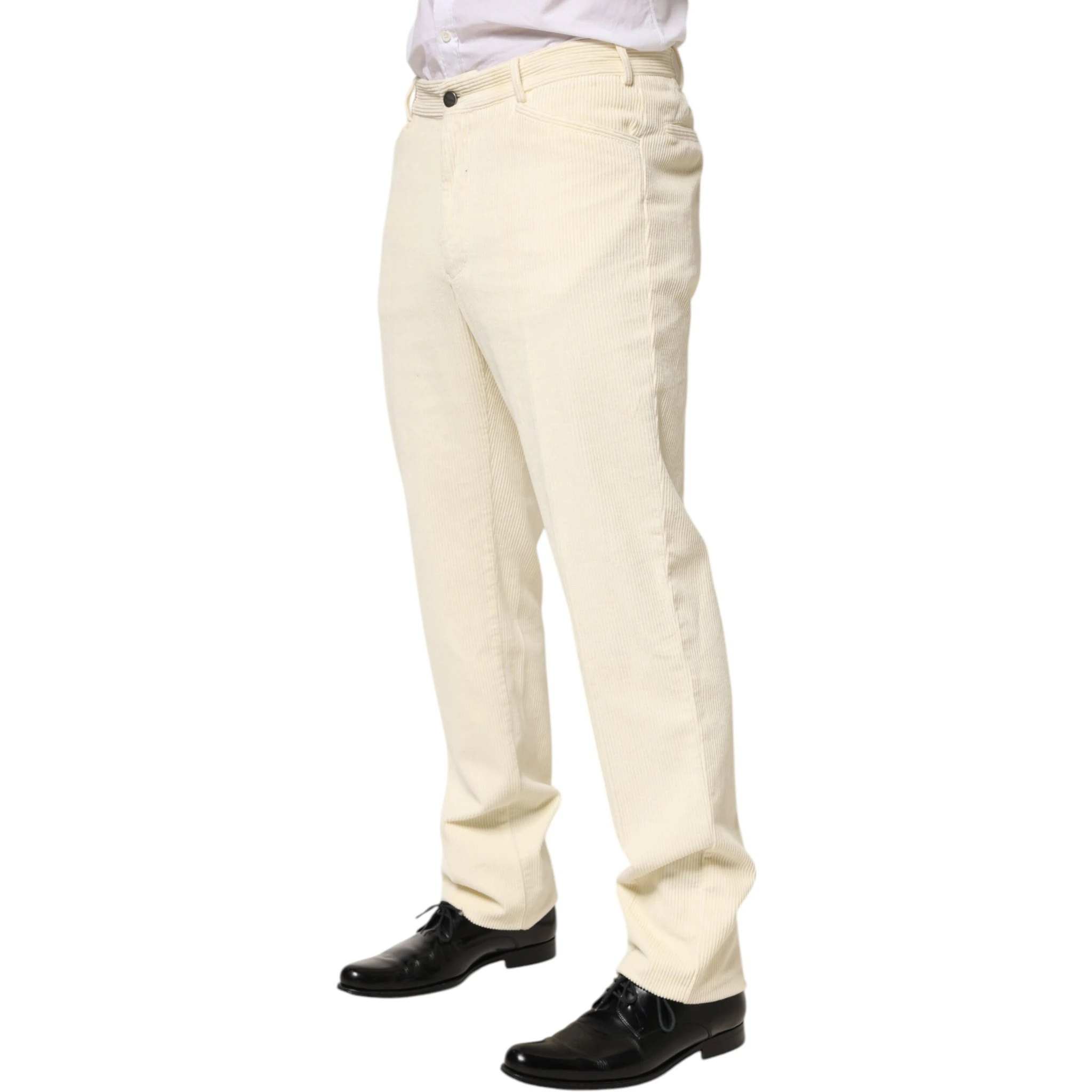 Beige Corduroy Cotton Straight Men Trouser Pants