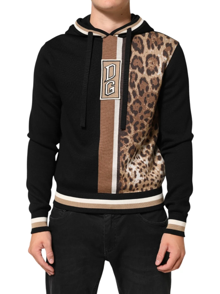 Black Leopard Logo Hooded Sweatshirt Sweater