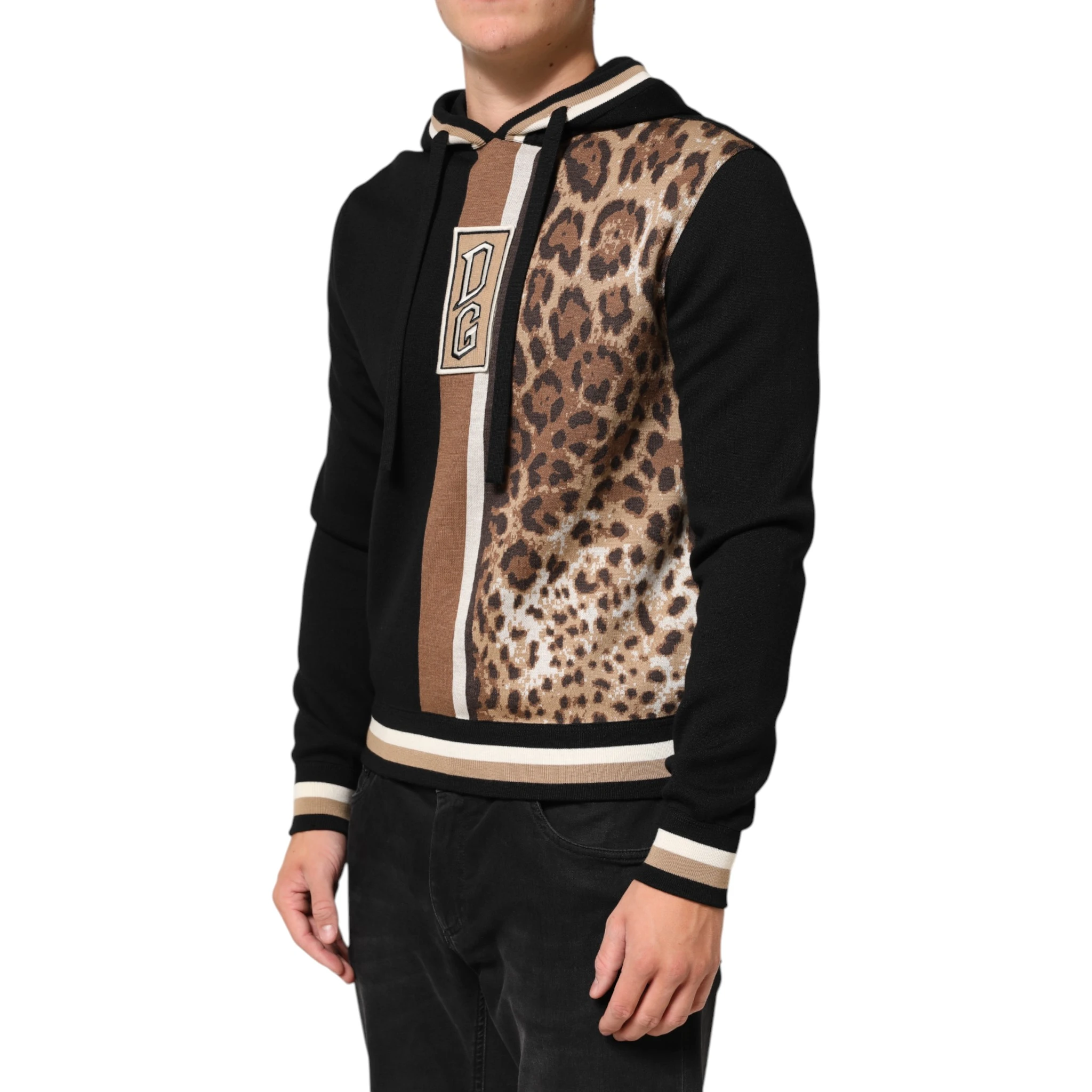 Black Leopard Logo Hooded Sweatshirt Sweater