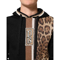 Black Leopard Logo Hooded Sweatshirt Sweater