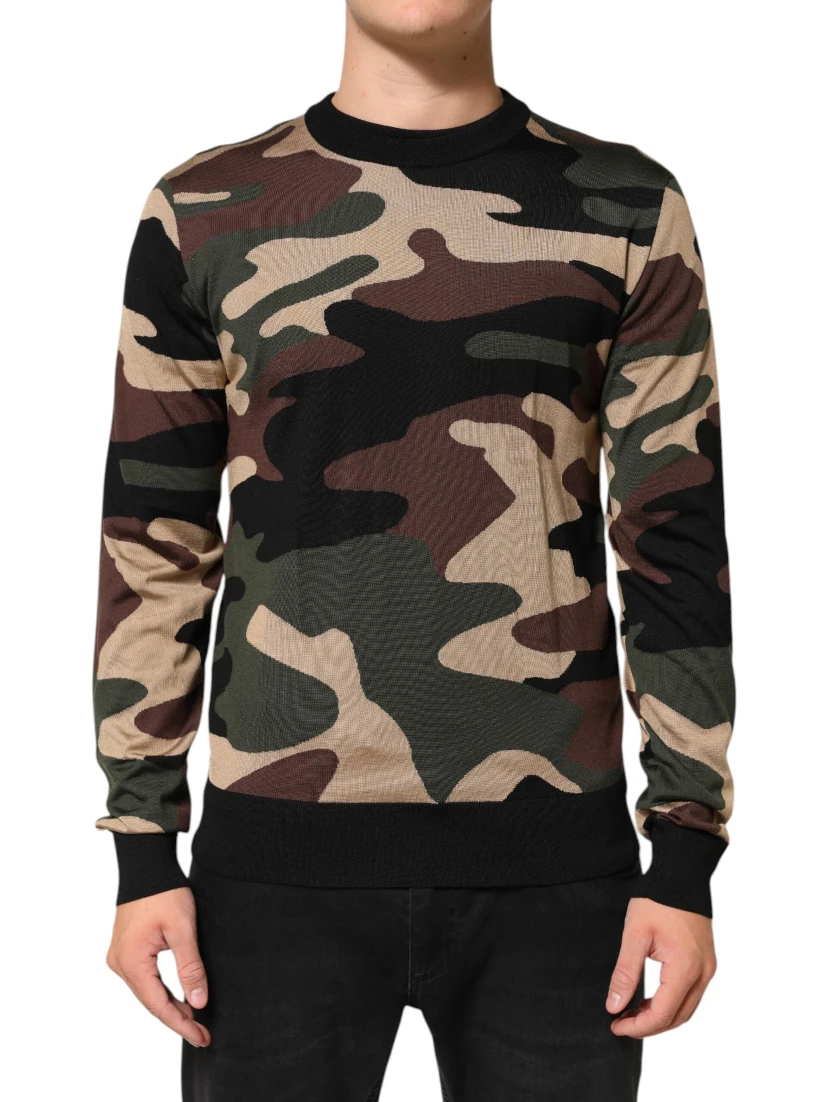 Multicolor Camouflage Crew Neck Men Pullover Sweater
