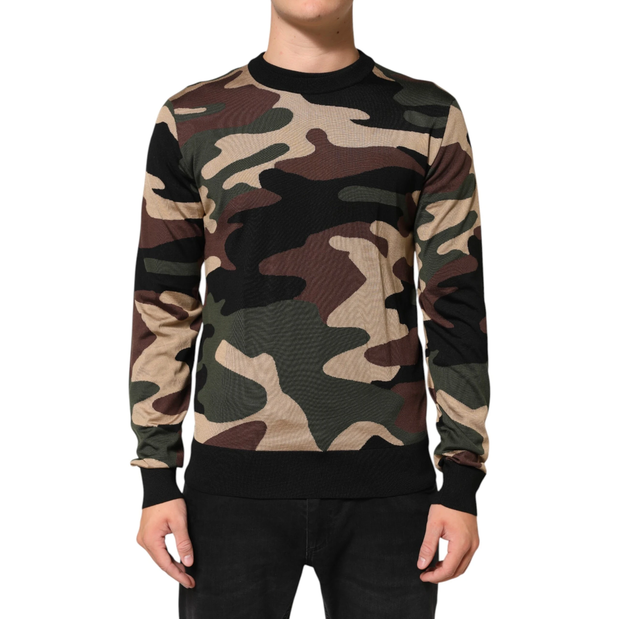 Multicolor Camouflage Crew Neck Men Pullover Sweater