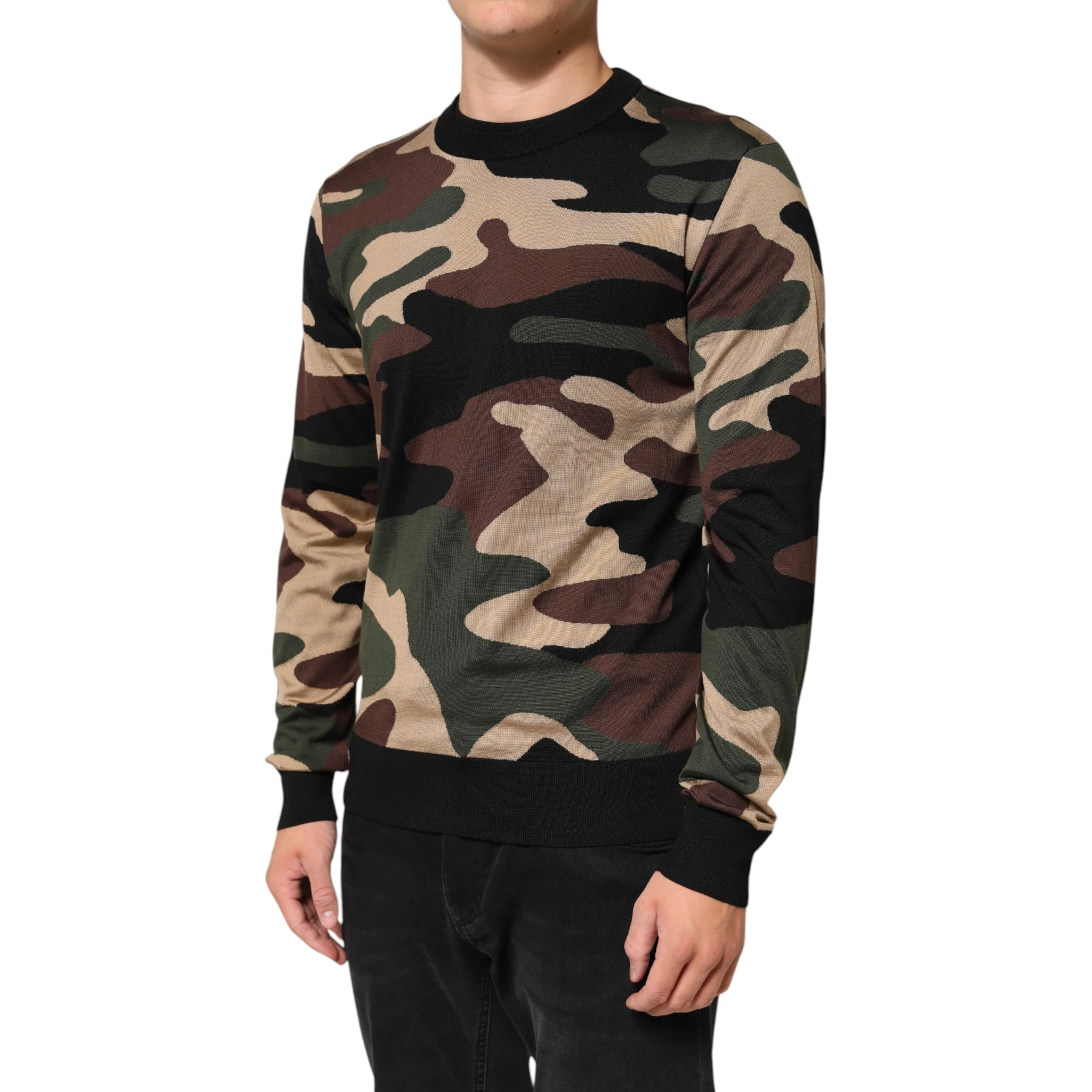 Multicolor Camouflage Crew Neck Men Pullover Sweater