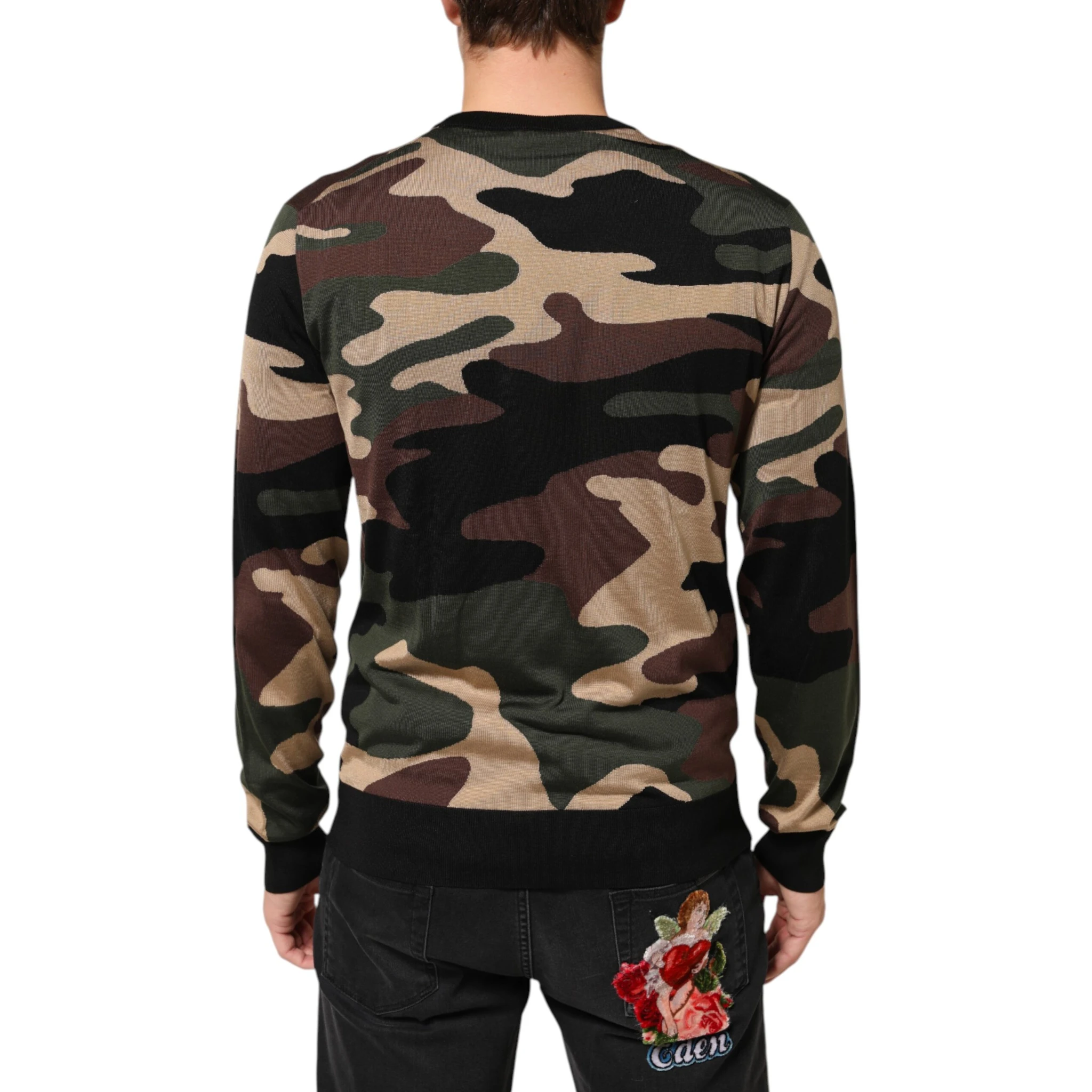 Multicolor Camouflage Crew Neck Men Pullover Sweater