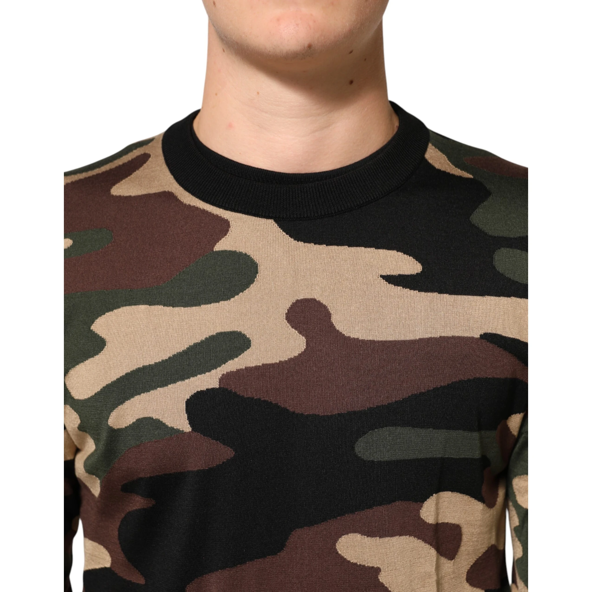 Multicolor Camouflage Crew Neck Men Pullover Sweater