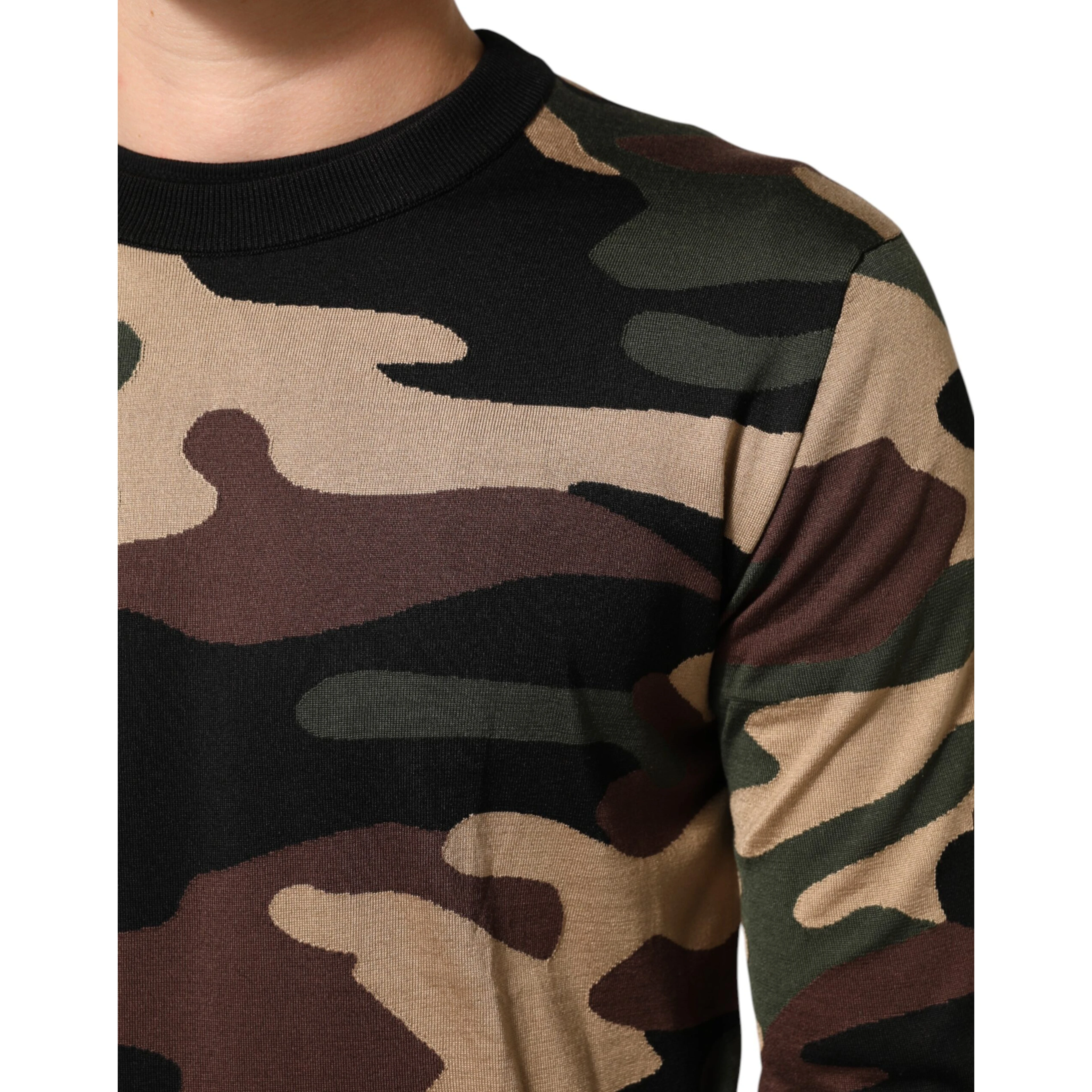 Multicolor Camouflage Crew Neck Men Pullover Sweater