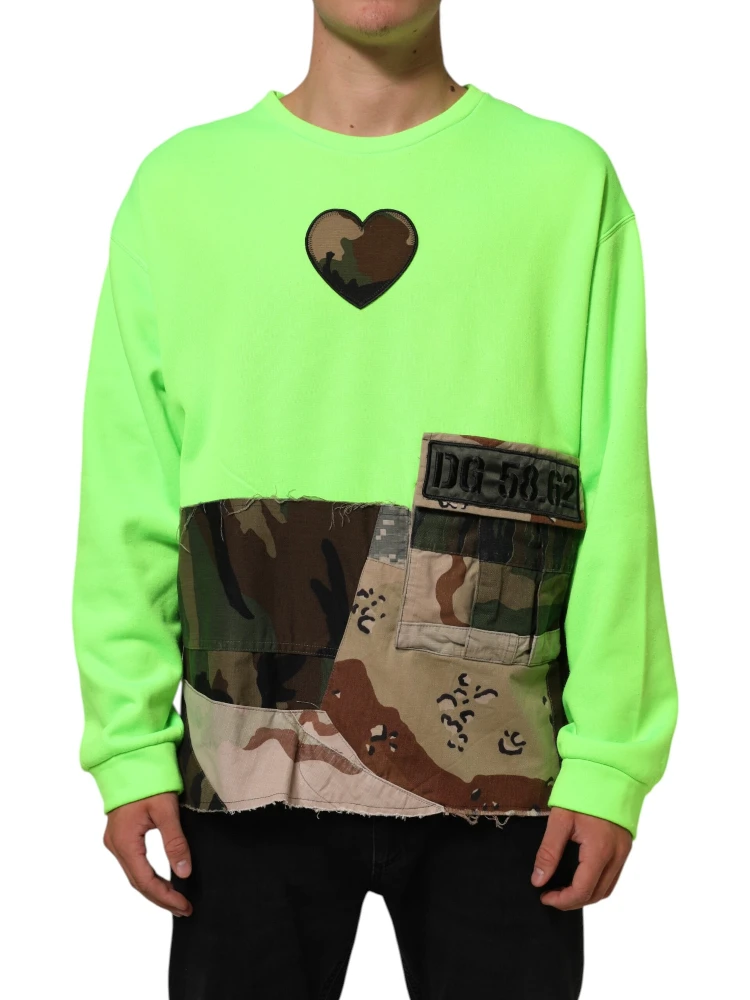 Green Patchwork Heart Men Sweatshirt Sweater