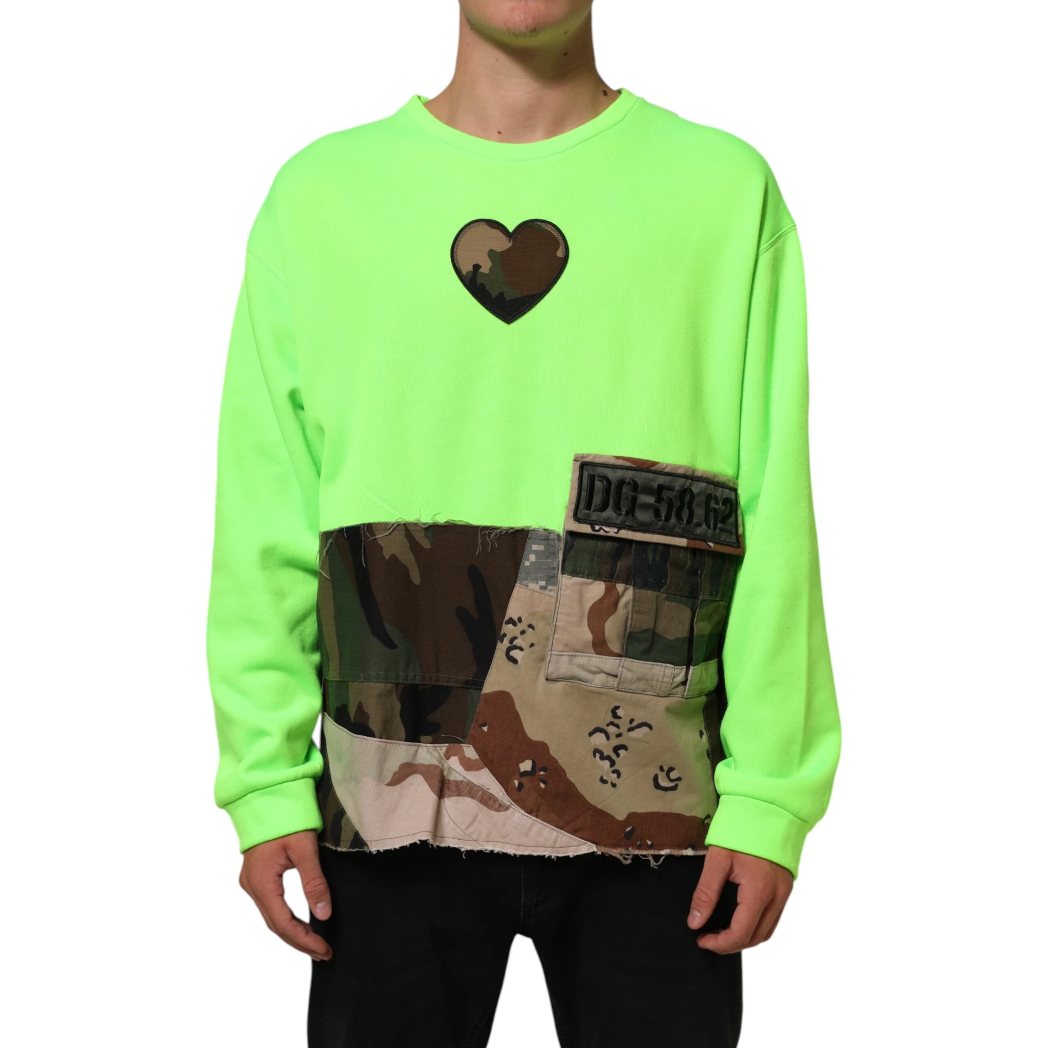 Green Patchwork Heart Men Sweatshirt Sweater