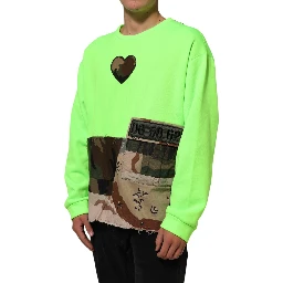Green Patchwork Heart Men Sweatshirt Sweater