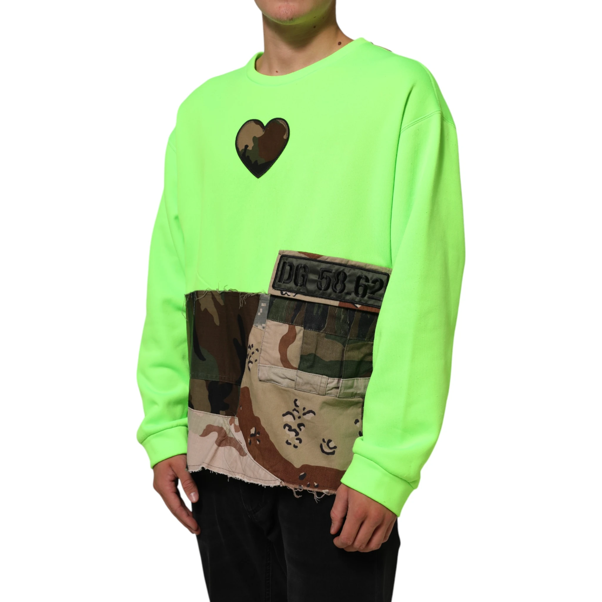 Green Patchwork Men Sweatshirt Sweater