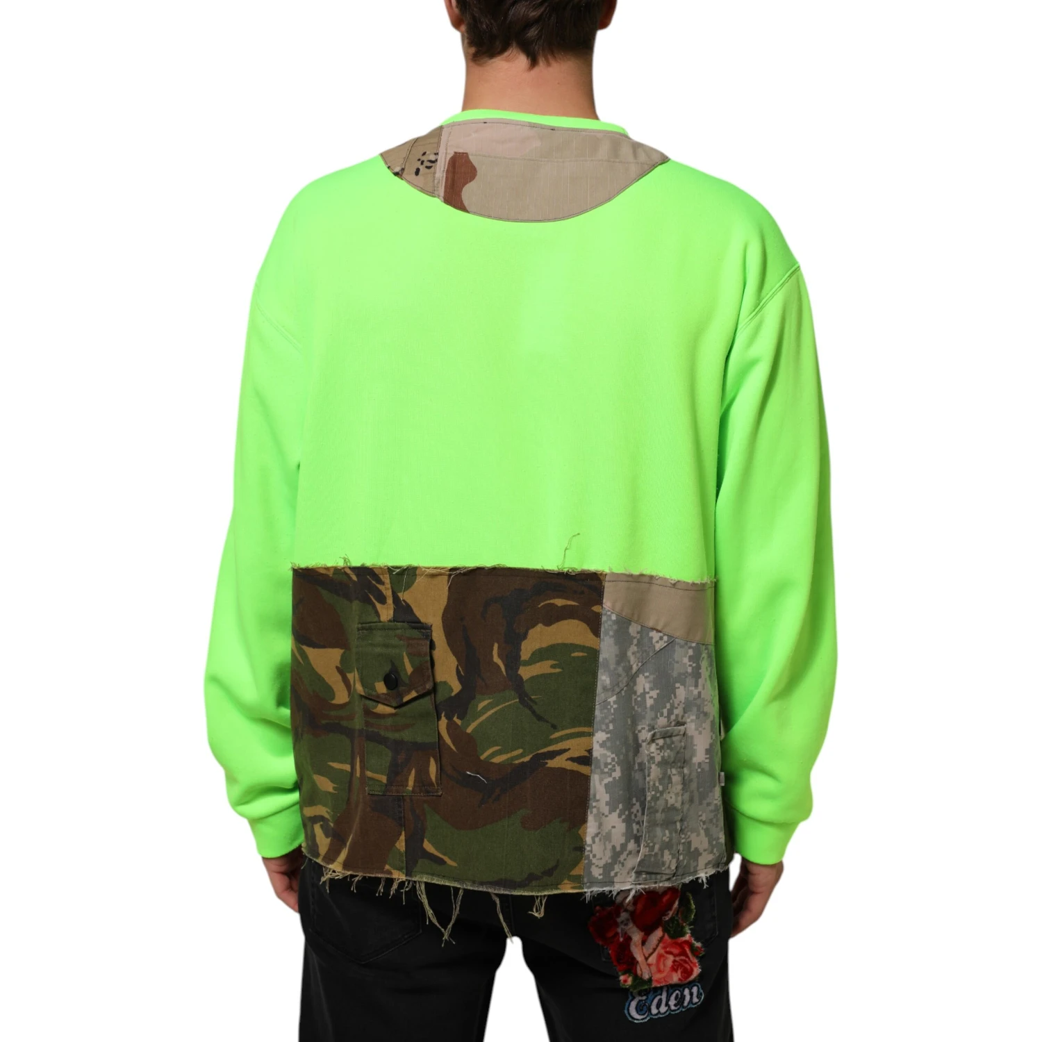 Green Patchwork Men Sweatshirt Sweater
