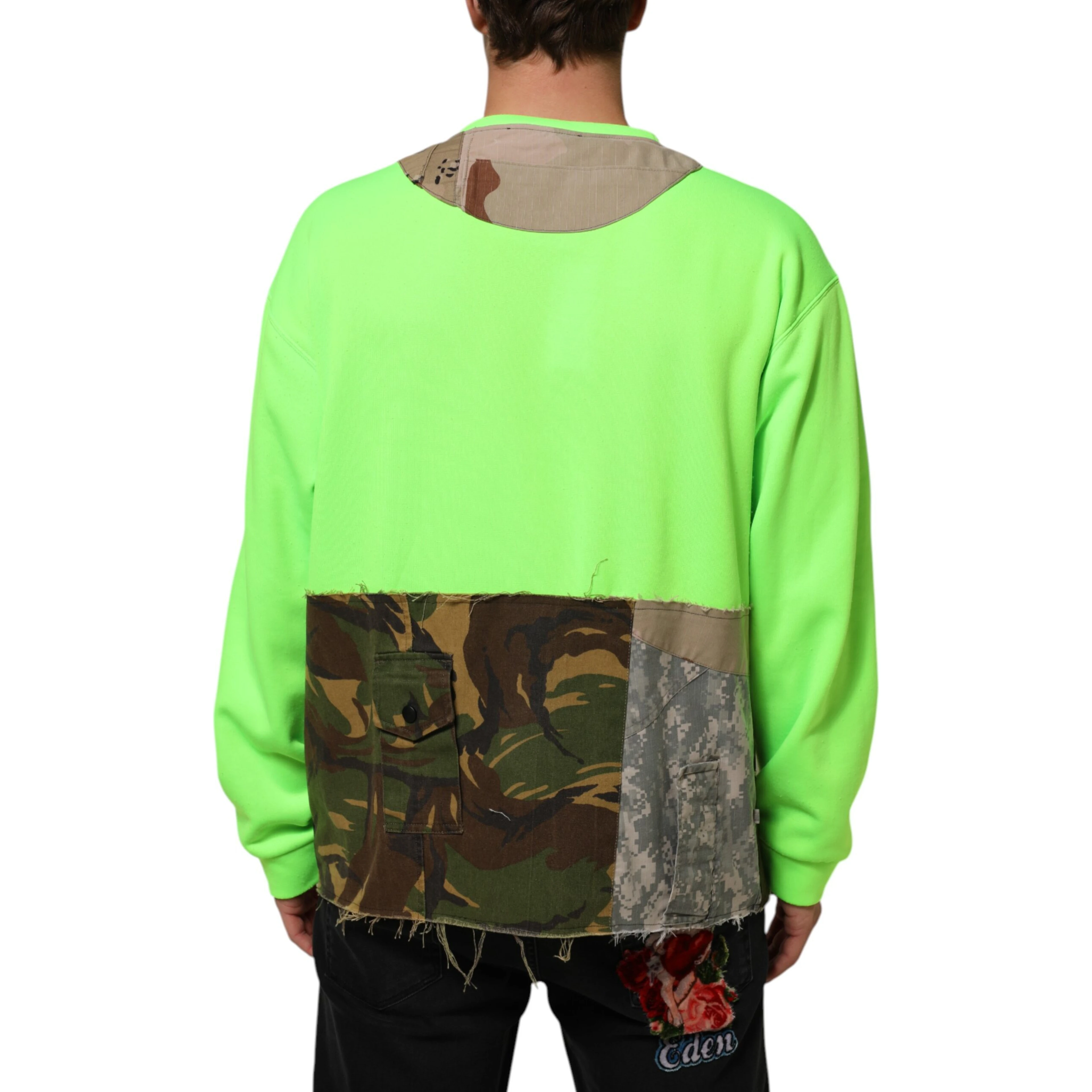 Green Patchwork Men Sweatshirt Sweater