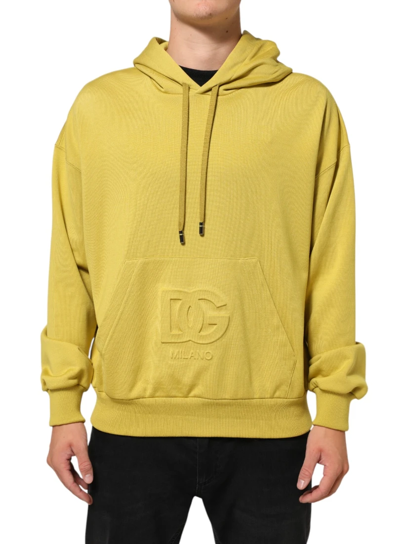 Yellow Logo Cotton Hooded Sweatshirt Sweater
