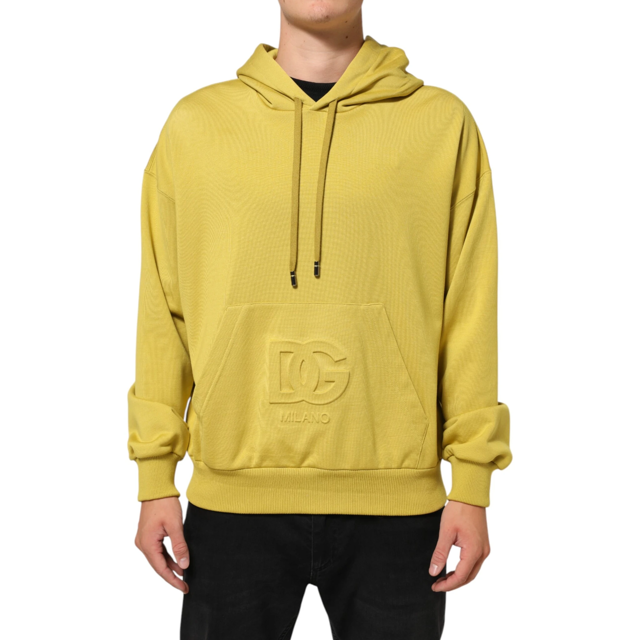 Yellow Logo Cotton Hooded Sweatshirt Sweater