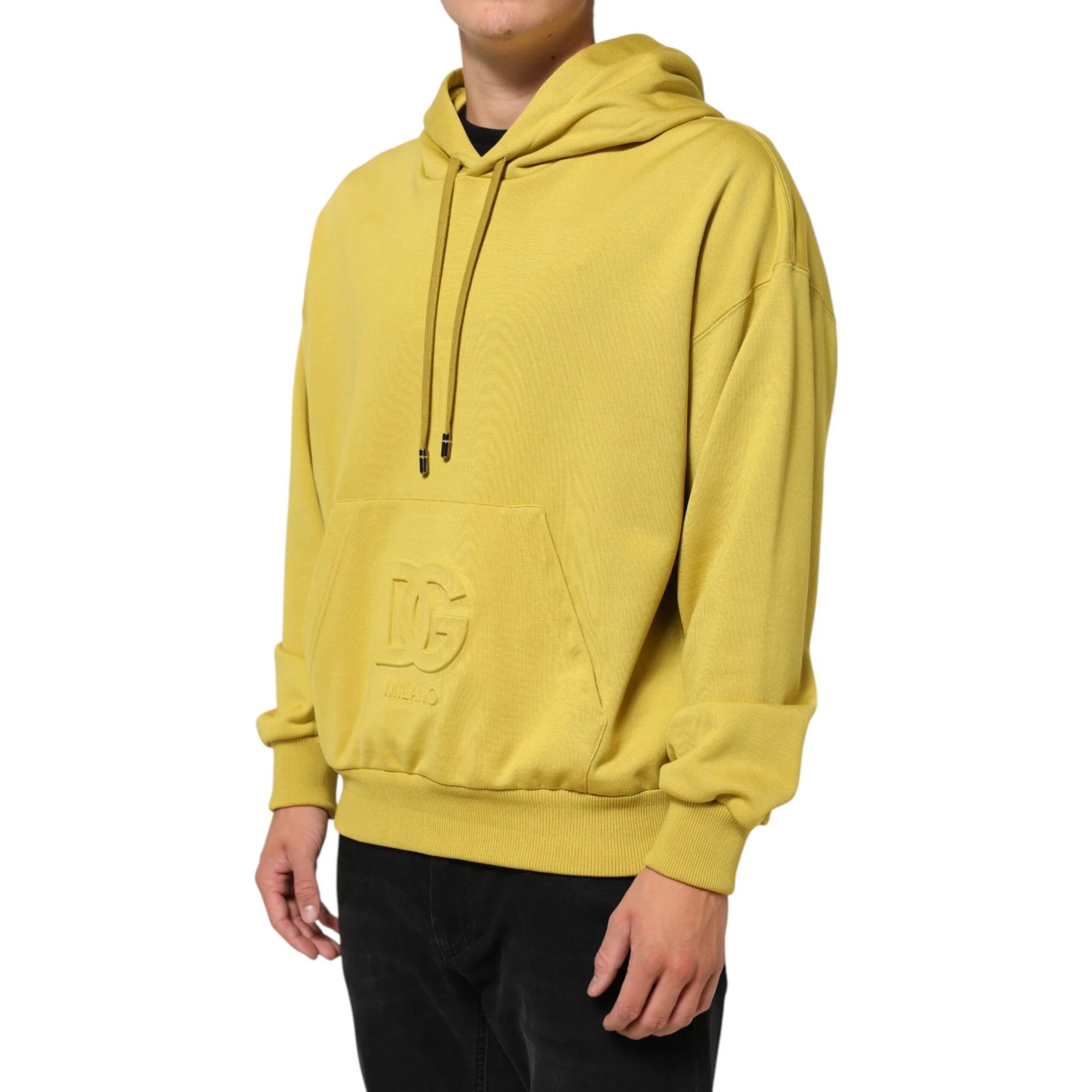 Yellow Logo Cotton Hooded Sweatshirt Sweater
