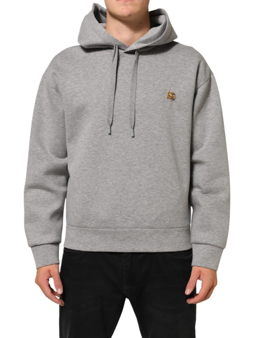 Gray Logo Cotton Hooded Sweatshirt Sweater