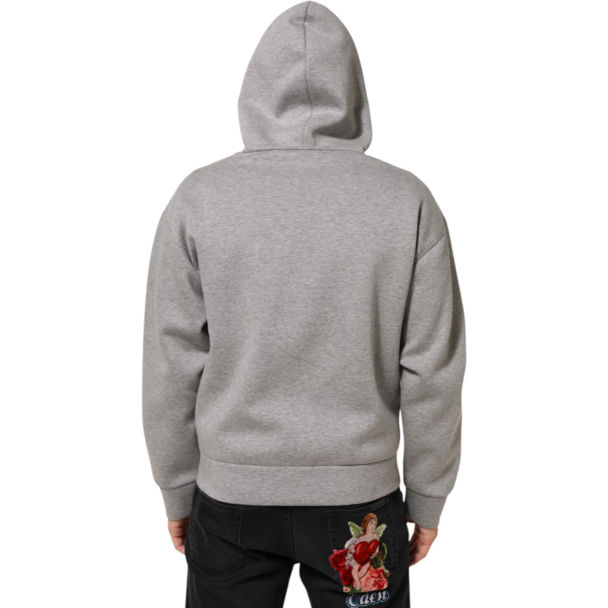 Gray Logo Cotton Hooded Sweatshirt Sweater