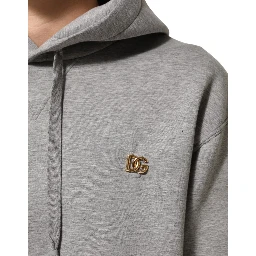 Gray Logo Cotton Hooded Sweatshirt Sweater