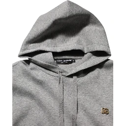 Gray Logo Cotton Hooded Sweatshirt Sweater