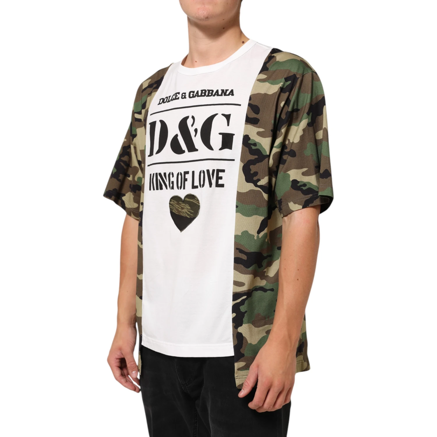 White Logo Camouflage Crew Neck Men T-shirt