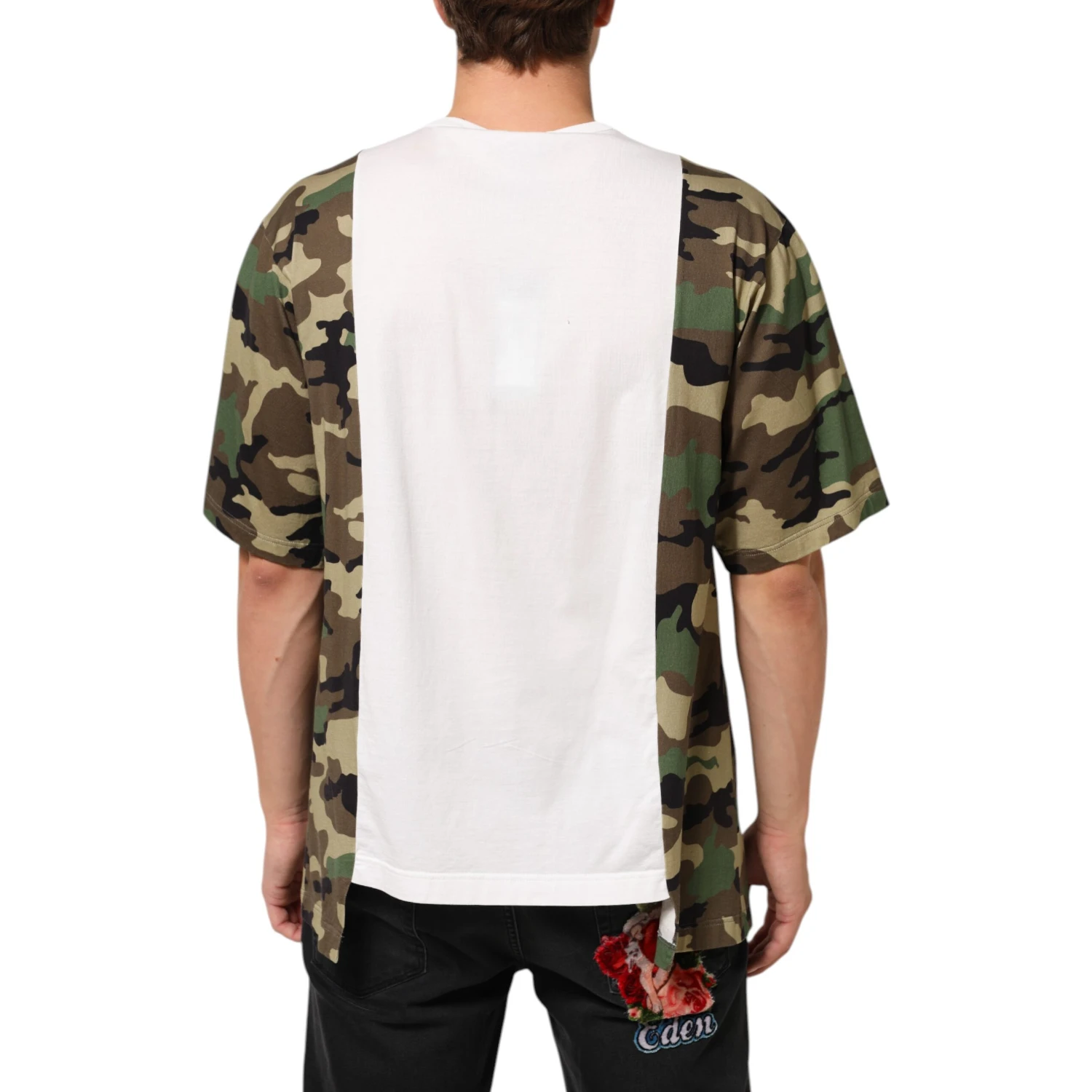 White Logo Camouflage Crew Neck Men T-shirt