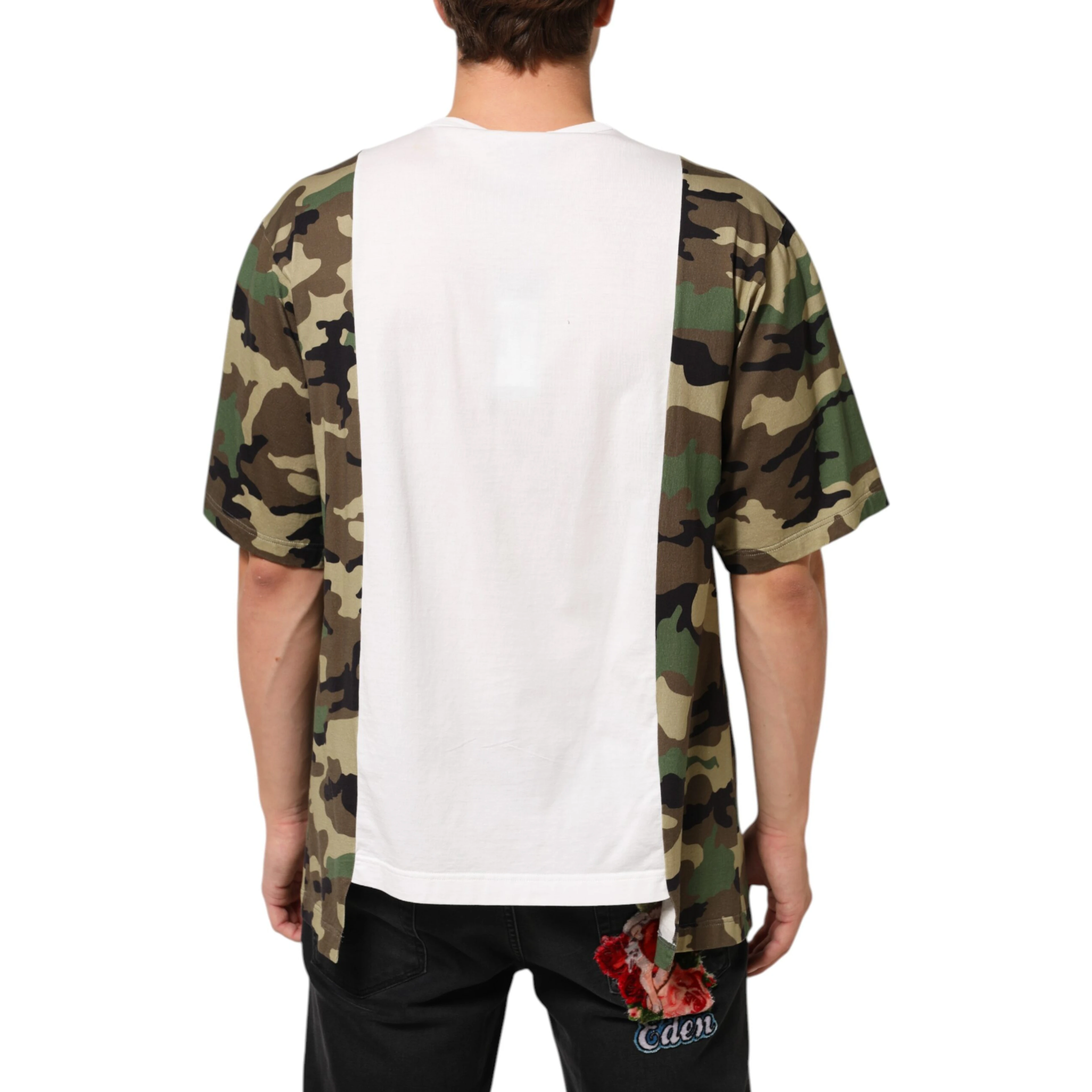 White Logo Camouflage Crew Neck Men T-shirt