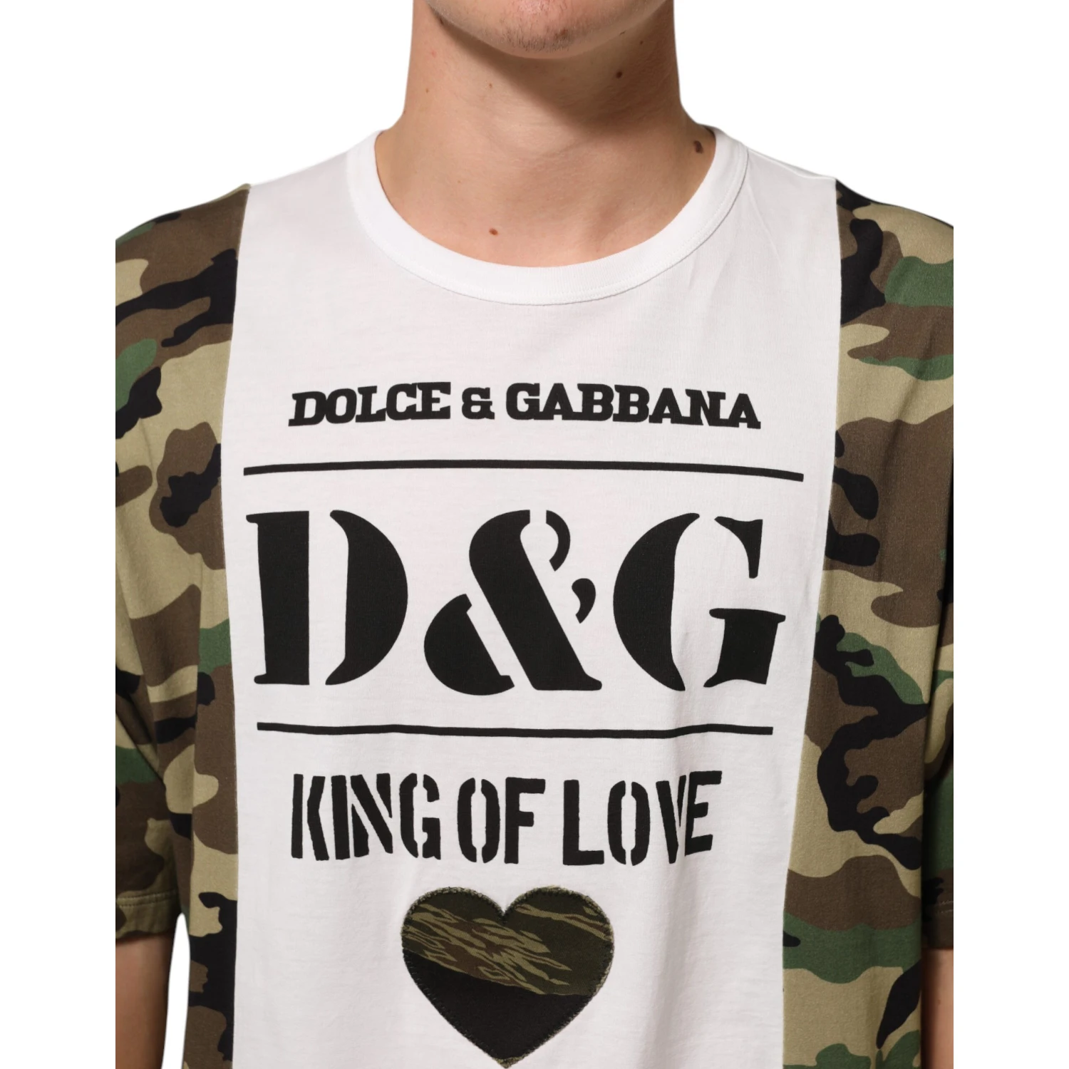 White Logo Camouflage Crew Neck Men T-shirt