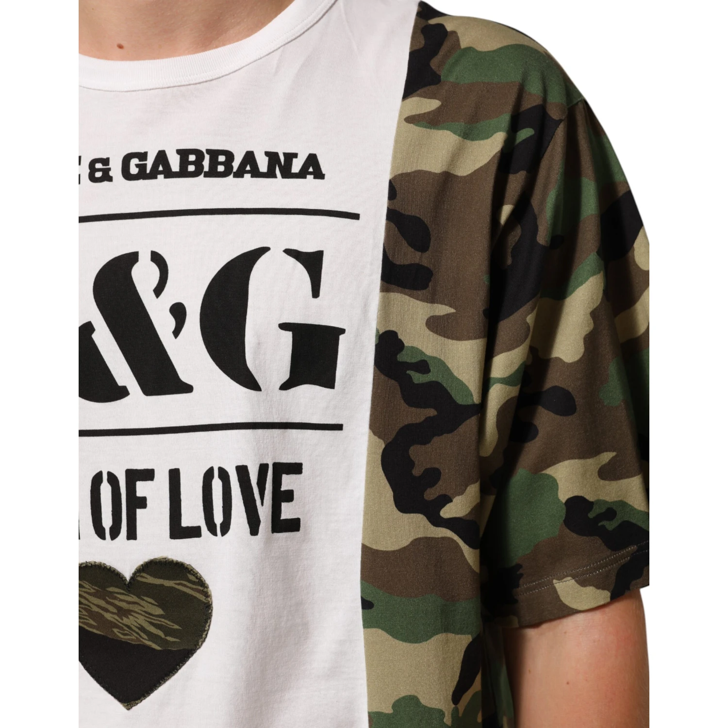 White Logo Camouflage Crew Neck Men T-shirt