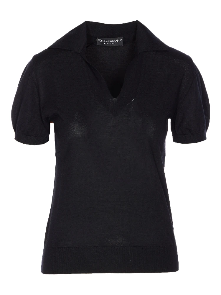 Shortsleeved cashmere polo top