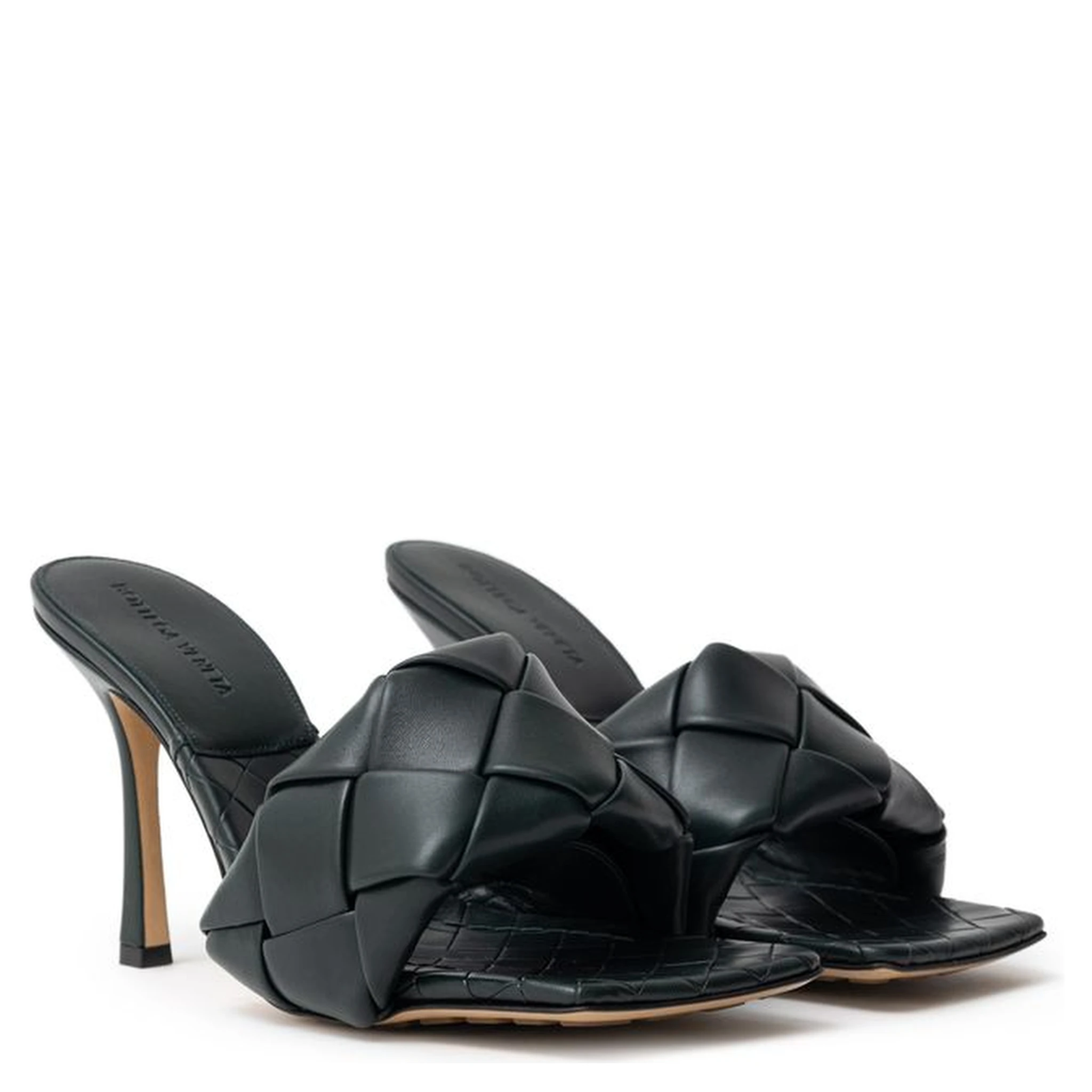 Green Leather Stiletto Heel Sandals