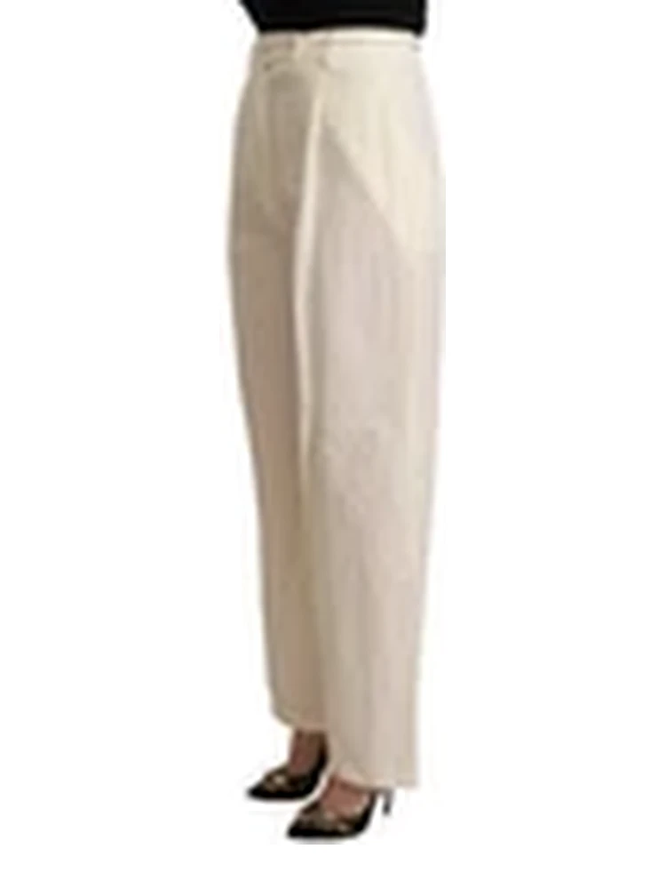 Off White Cotton High Waist Straight Women Trouser