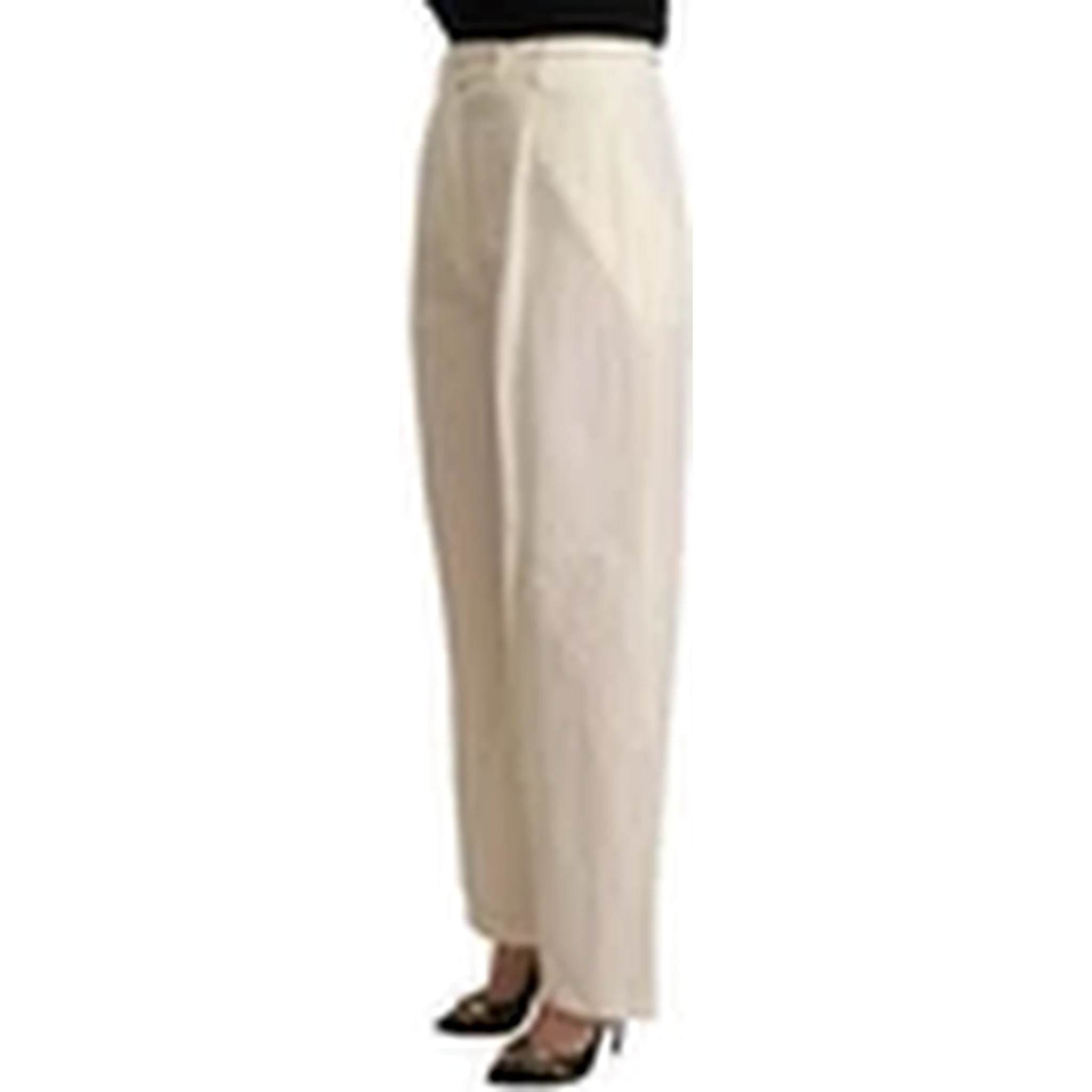 Off White Cotton High Waist Straight Women Trouser