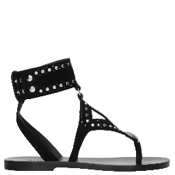 Black Leather Flip-Flop Sandals