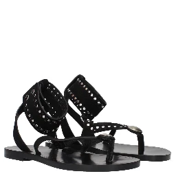 Black Leather Flip-Flop Sandals