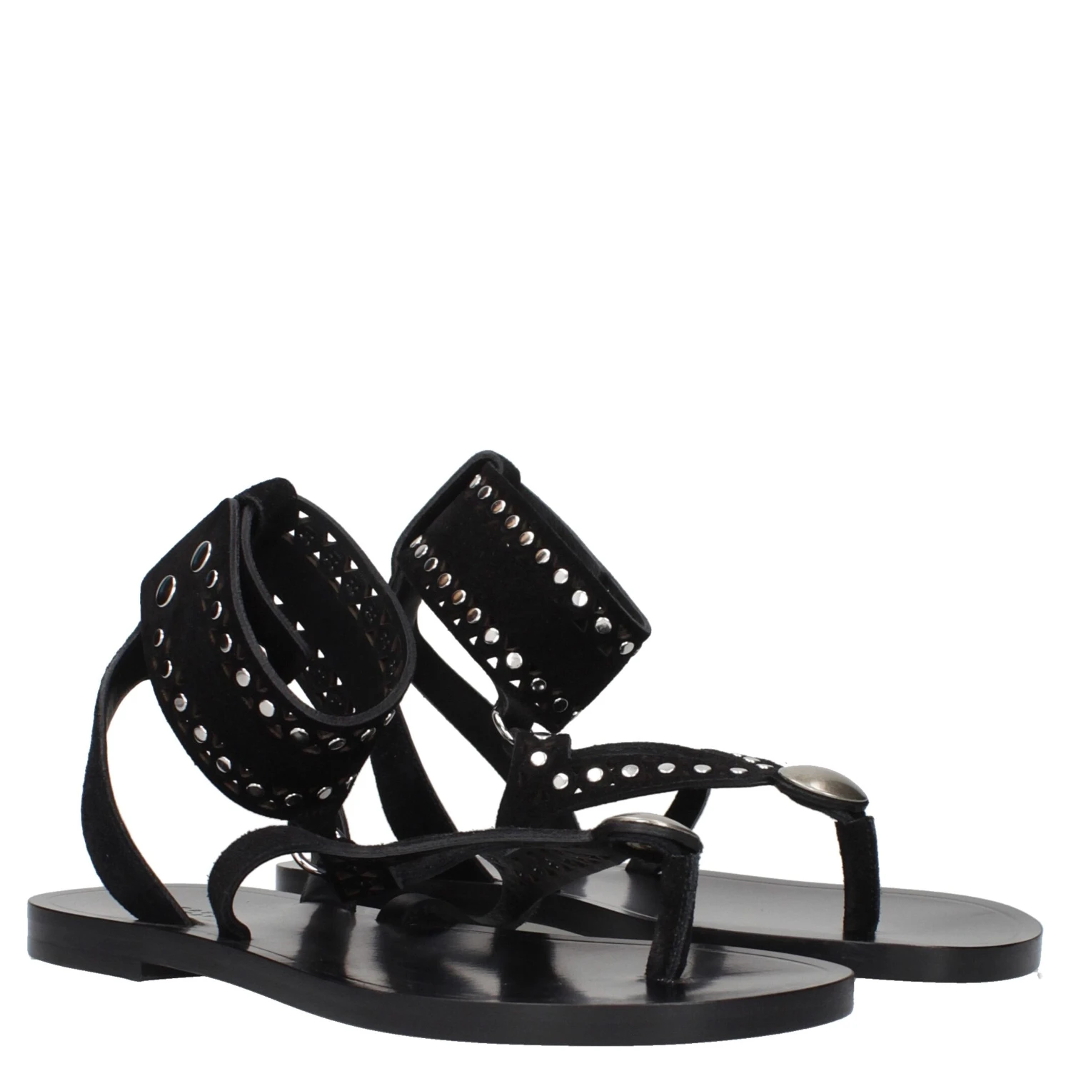 Black Leather Flip-Flop Sandals