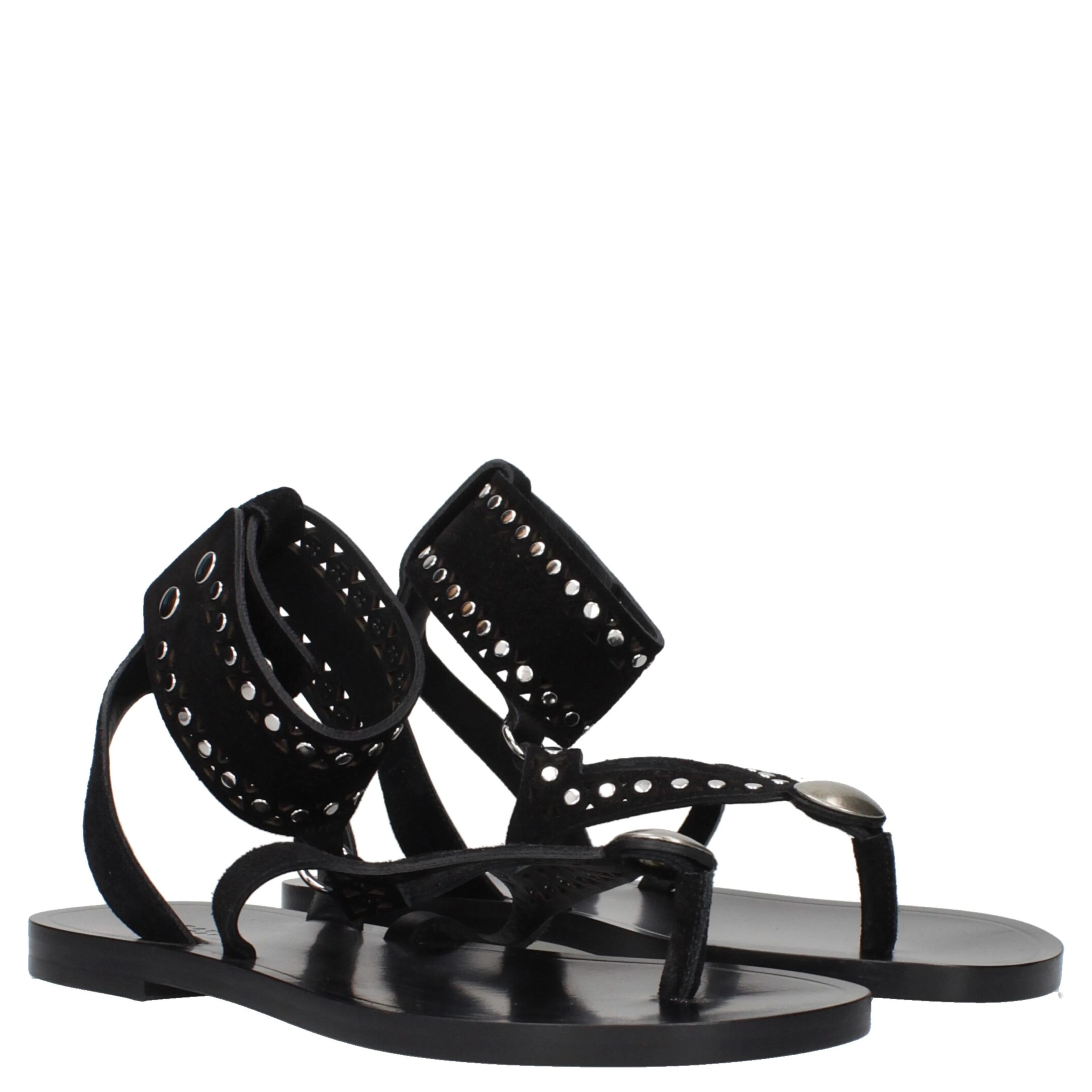 Black Leather Flip-Flop Sandals