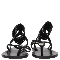 Black Leather Flip-Flop Sandals