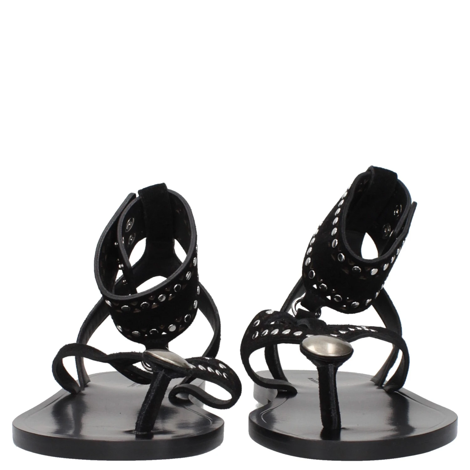 Black Leather Flip-Flop Sandals