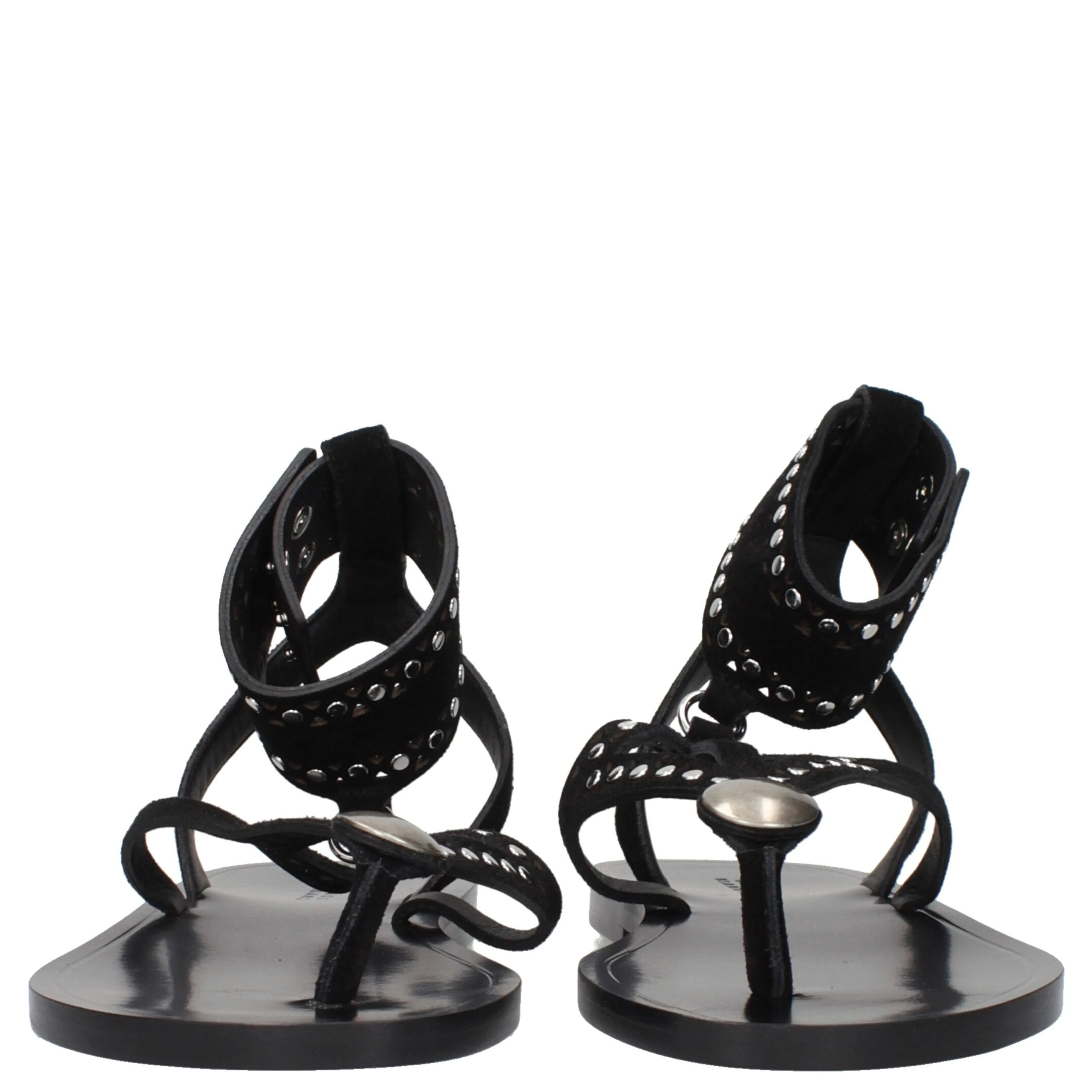 Black Leather Flip-Flop Sandals