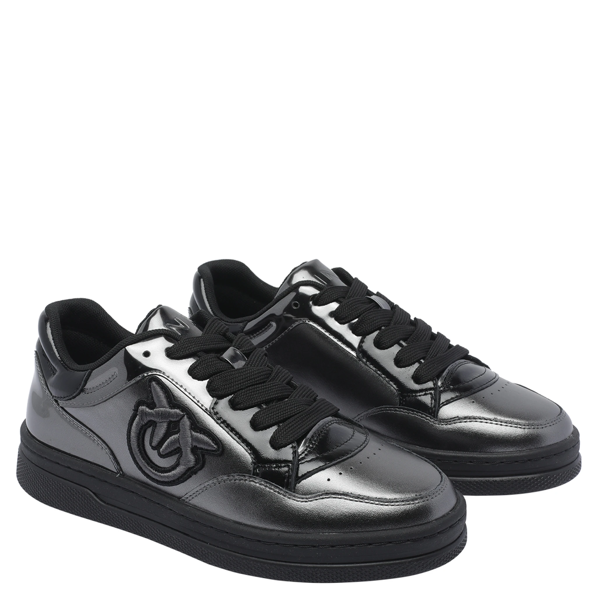 Logo-detail patent-leather sneakers