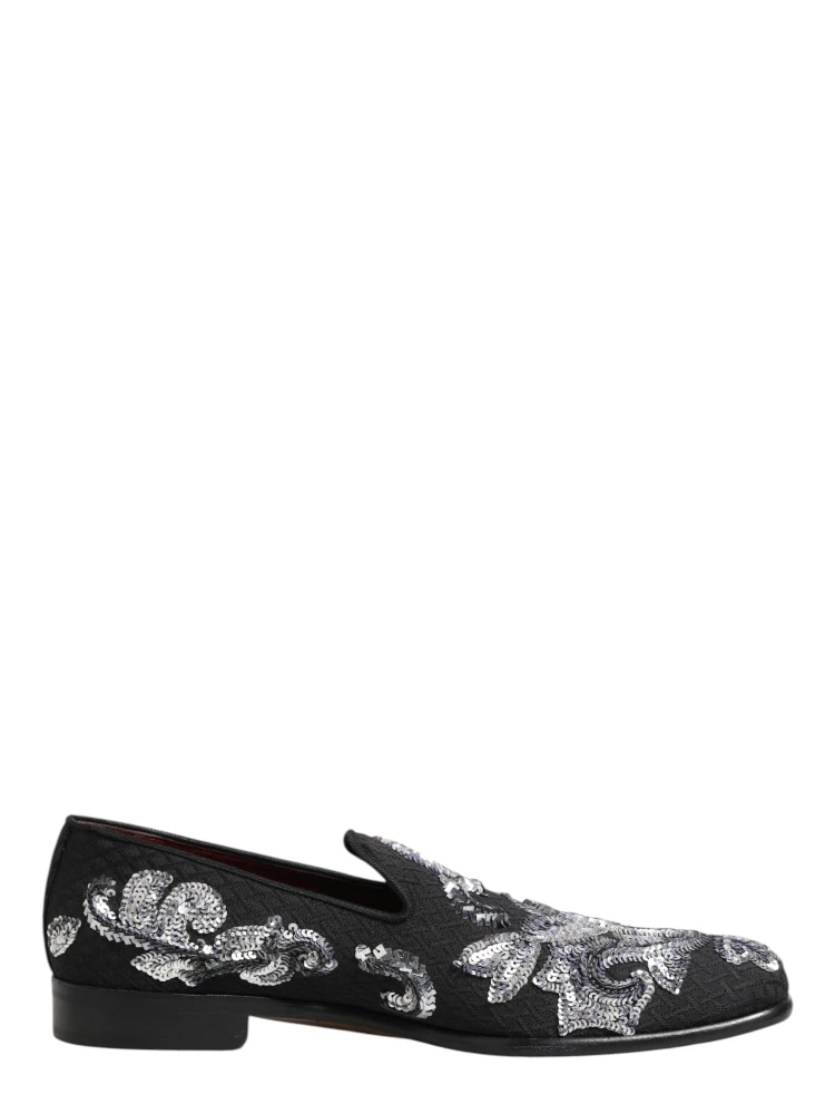 Black Silver Sequined Loafers Men Dress Shoes