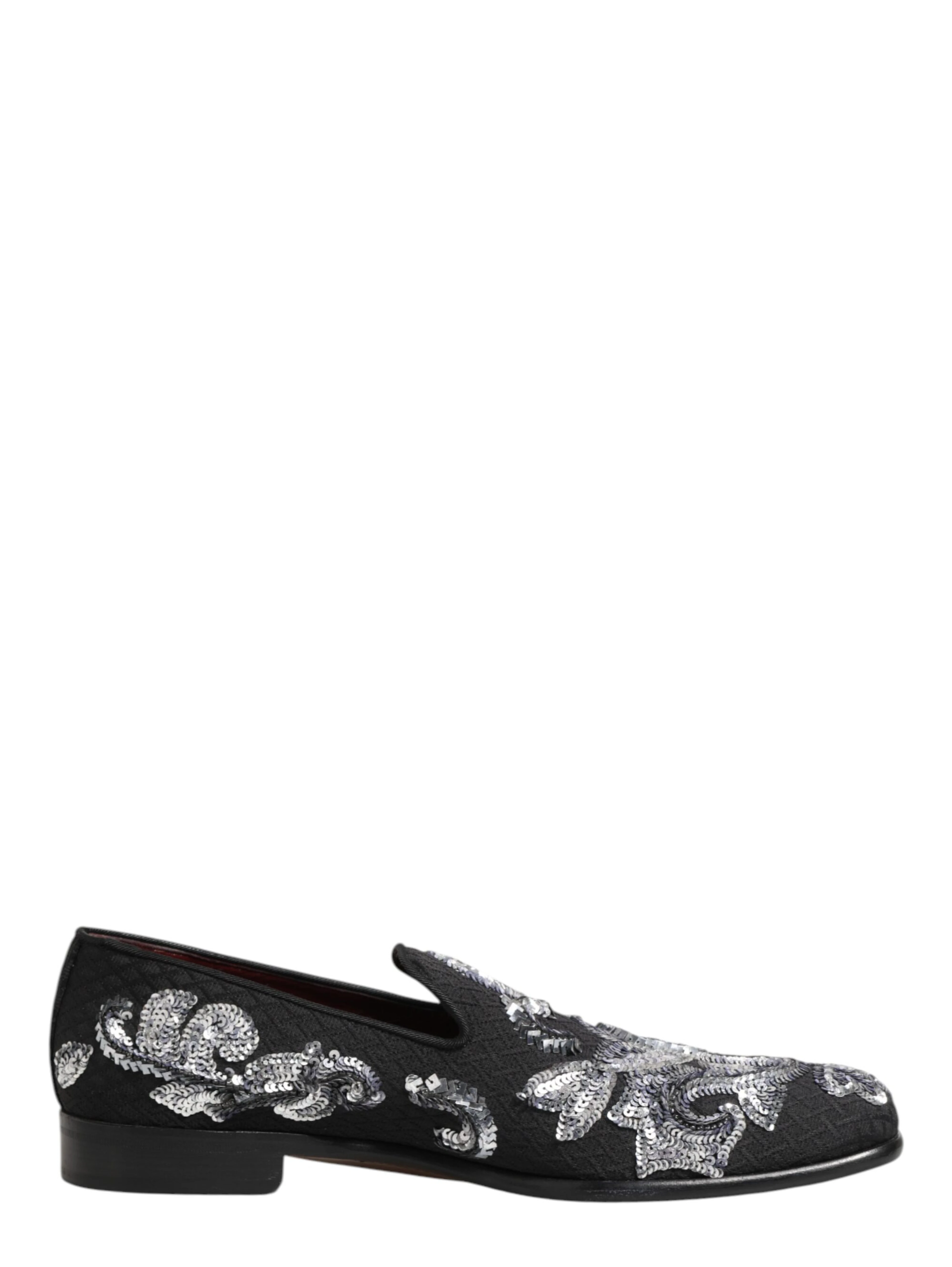Black Silver Sequined Loafers Men Dress Shoes