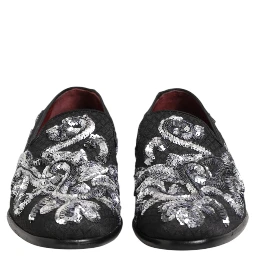 Black Silver Sequined Loafers Men Dress Shoes