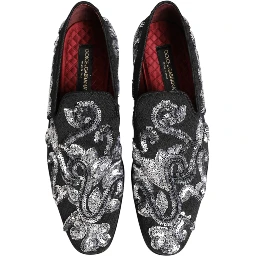 Black Silver Sequined Loafers Men Dress Shoes