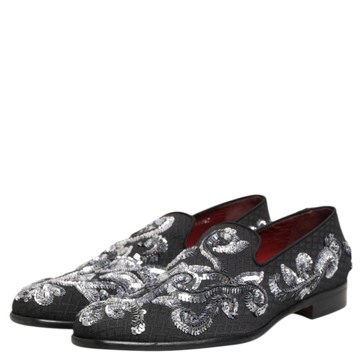 Black Silver Sequined Loafers Men Dress Shoes
