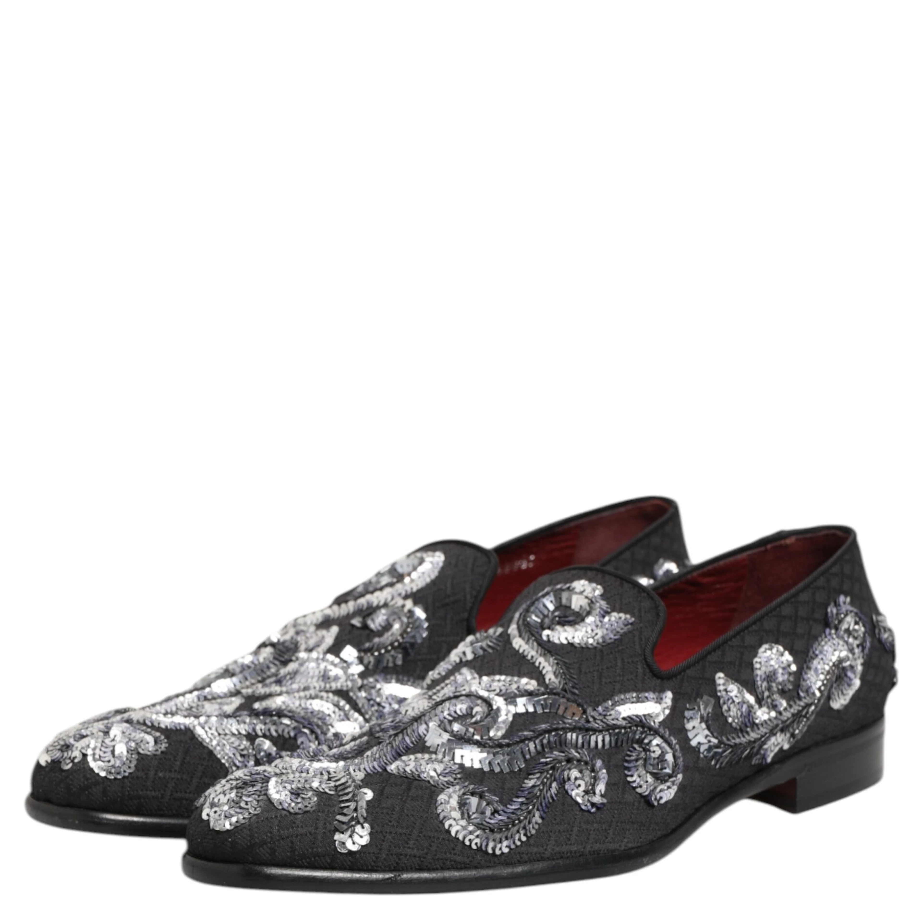 Black Silver Sequined Loafers Men Dress Shoes